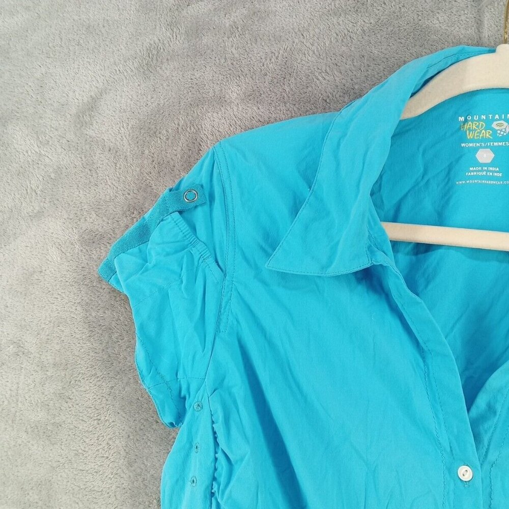MOUNTAIN HARDWARE  Shirt Size 8 Neck Protection Sleeve Pocket Armpit Vent Blue - Picture 3 of 13